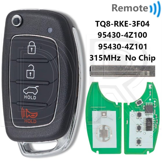 2013-2016 Hyundai Santa Fe / 4-Button NO Chip Flip Key Remote / PN: 95430-4Z101 / TQ8-RKE-3F04 (AFTERMARKET)